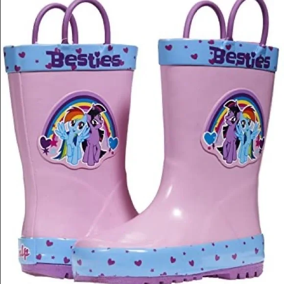 My Little Pony Pink Print Rain Kids Boots Size 7 Excellent Condition